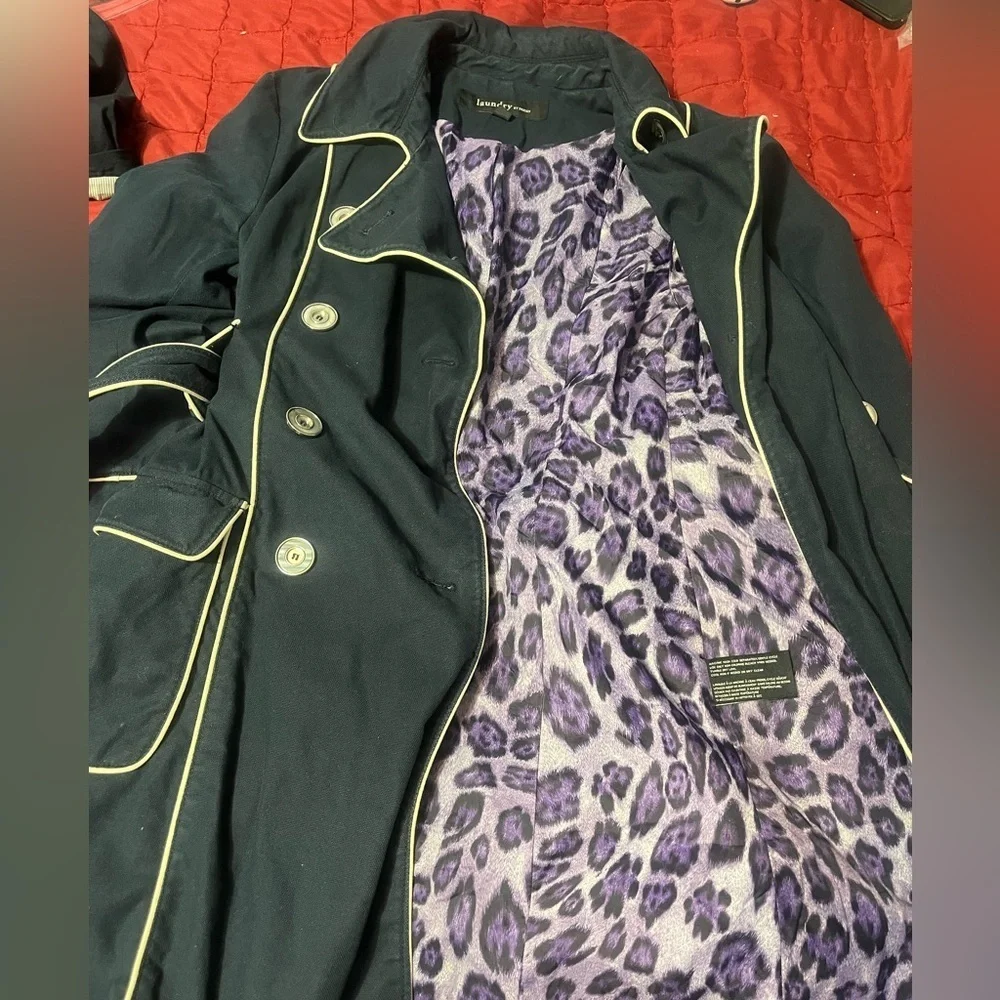 Laundry by Design Navy Trench Coat with Lime Accents